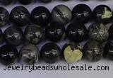 CSL211 15.5 inches 6mm round black silver leaf jasper beads