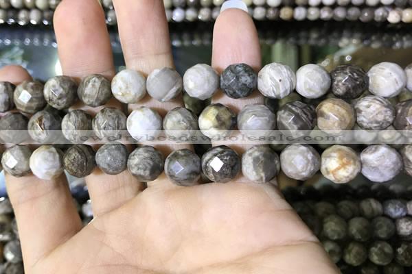 CSL94 15.5 inches 10mm faceted round sliver leaf jasper beads