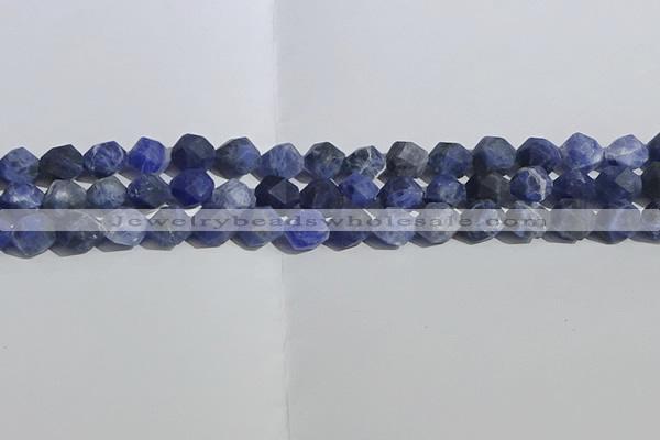CSO567 15.5 inches 10mm faceted nuggets matte sodalite beads