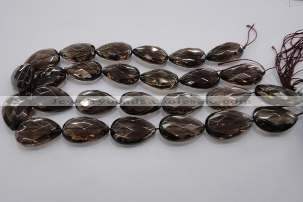 CSQ140 20*30mm faceted flat teardrop grade AA natural smoky quartz beads