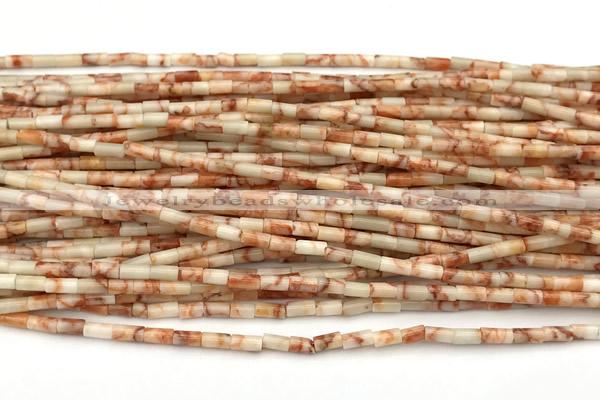CTB971 15 inches 2*4mm tube red net jasper beads