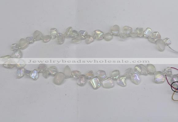 CTD3671 Top drilled 5*8mm - 10*14mm freeform plated white crystal beads