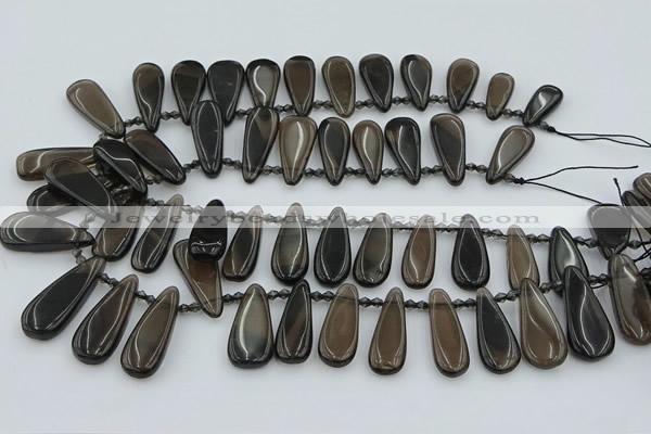 CTD3703 Top drilled 10*20mm - 15*45mm freeform ice black obsidian beads