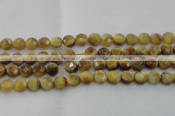 CTE1538 15.5 inches 14mm faceted coin golden tiger eye beads