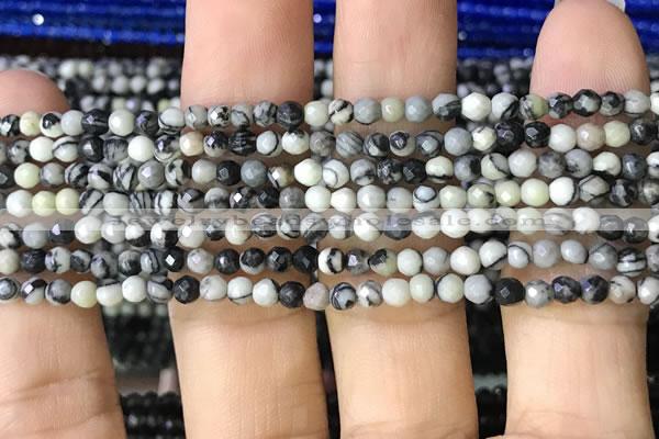 CTG1161 15.5 inches 3mm faceted round tiny black water jasper beads