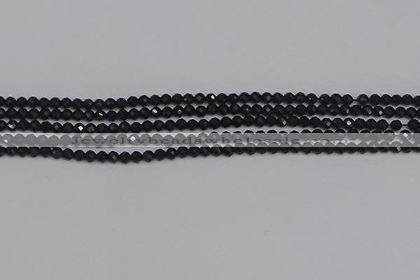 CTG644 15.5 inches 3mm faceted round black tourmaline beads