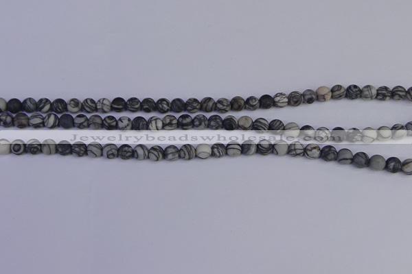 CTJ400 15.5 inches 4mm round matte black water jasper beads