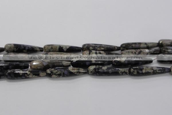 CTR60 15.5 inches 10*40mm faceted teardrop grey opal gemstone beads