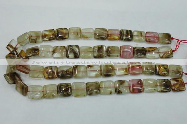 CTS52 15.5 inches 15*15mm square tigerskin glass beads wholesale