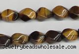 CTW151 15.5 inches 8*11mm twisted rice yellow tiger eye beads