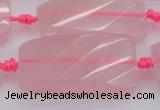 CTW451 15.5 inches 20*38mm faceted & twisted rectangle rose quartz beads