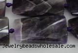 CTW453 20*38mm faceted & twisted rectangle dogtooth amethyst beads