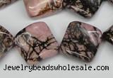 CTW51 15.5 inches 15*15mm twisted diamond rhodonite beads