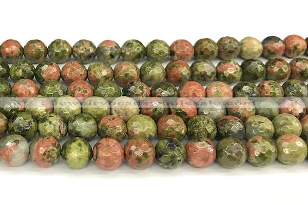 CUG196 15 inches 8mm faceted round unakite beads wholesale