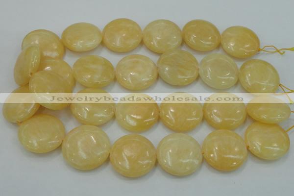 CYJ52 15.5 inches 30mm flat round yellow jade gemstone beads wholesale