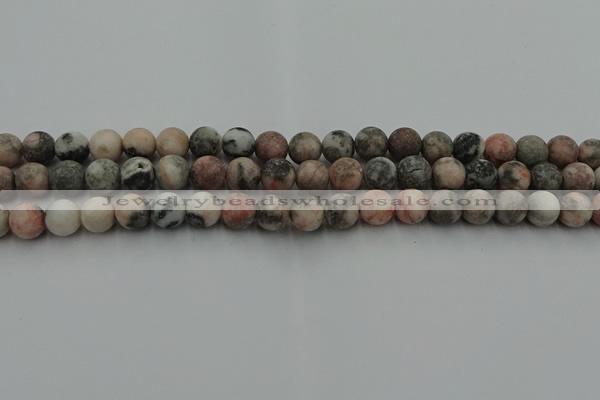 CZJ562 15.5 inches 8mm round matte pink zebra jasper beads