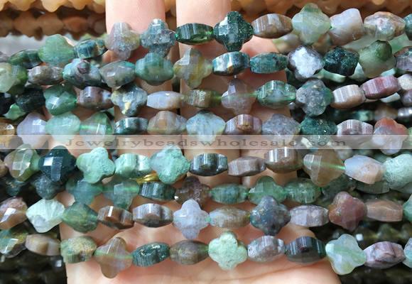 FGBS225 15 inches 10mm faceted four leaf clover indian agate beads wholesale