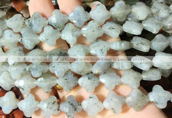 FGBS259 15 inches 13mm faceted 4 leaf clover labradorite beads wholesale