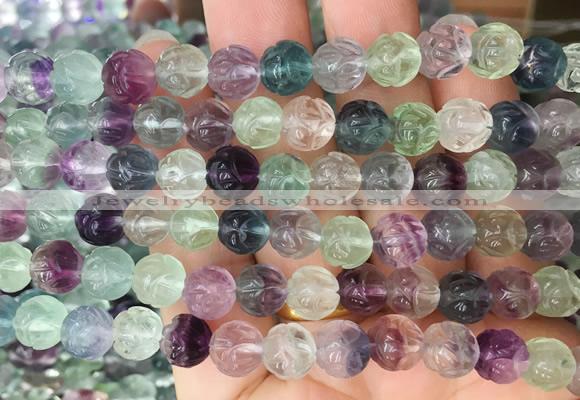 FGBS286 15 inches 8mm carved Lotus flower fluorite gemstone beads