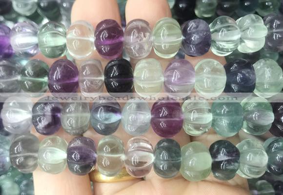 FGBS289 15 inches 9*12mm carved pumpkin fluorite gemstone beads
