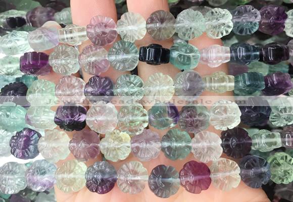 FGBS294 15 inches 10mm carved flower fluorite gemstone beads