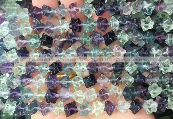FLBS60 15 inches 6*6mm carved cross flower fluorite gemstone beads wholesale