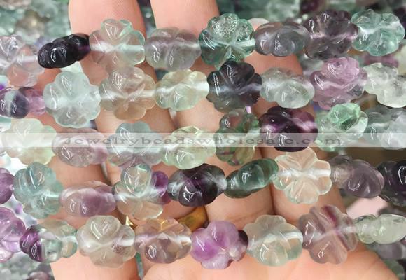 FLBS66 15 inches 12mm carved four leaf clover fluorite gemstone beads wholesale