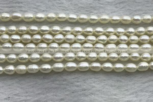FWP163 14.5 inches 4.2mm - 4.8mm rice white freshwater pearl strands