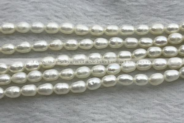 FWP167 14.5 inches 4mm - 5mm rice white freshwater pearl strands