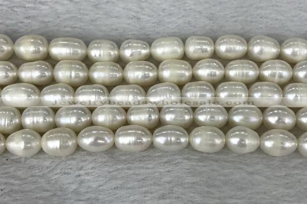 FWP201 15 inches 8mm - 9mm rice white freshwater pearl strands