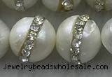 FWP345 9mm - 10mm potato white freshwater pearl with rhinestone beads