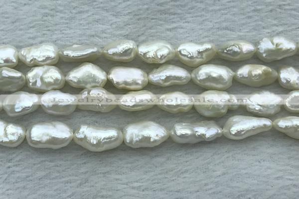 FWP353 15 inches 9mm - 10mm baroque white freshwater pearl strands
