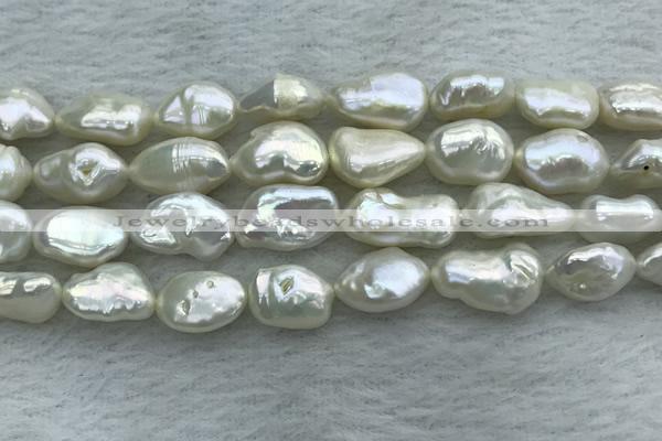 FWP354 15 inches 9mm - 10mm baroque white freshwater pearl strands
