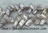 FWP414 Top-drilled 12*16mm - 13*18mm biwa freshwater pearl beads