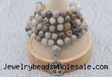 GMN1185 Hand-knotted 8mm, 10mm bamboo leaf agate 108 beads mala necklaces with charm