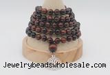 GMN1222 Hand-knotted 8mm, 10mm red tiger eye 108 beads mala necklaces with charm
