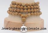 GMN2475 Hand-knotted 6mm wooden jasper 108 beads mala necklaces with charm