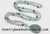 GMN4403 Hand-knotted 8mm, 10mm matte fluorite 108 beads mala necklace with pendant