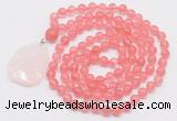 GMN4600 Hand-knotted 8mm, 10mm cherry quartz 108 beads mala necklace with pendant