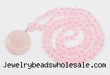 GMN4650 Hand-knotted 8mm, 10mm rose quartz 108 beads mala necklace with pendant