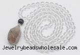 GMN4801 Hand-knotted 8mm, 10mm white crystal 108 beads mala necklace with pendant