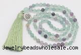 GMN5700 Hand-knotted 6mm matte fluorite 108 beads mala necklaces with tassel & charm