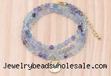 GMN7561 4mm faceted round fluorite beaded necklace with letter charm