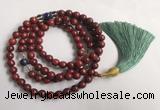 GNBS11 8mm red sandalwood & white crystal 108 beads mala necklace with tassel