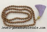 GNBS51 Hand-knotted 8mm yellow sandalwood 108 beads mala necklace with tassel