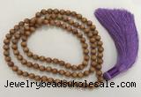GNBS56 Hand-knotted 10mm yellow sandalwood 108 beads mala necklace with tassel