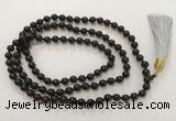 GNBS62 Hand-knotted 10mm black sandalwood 108 beads mala necklace with tassel