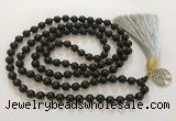 GNBS67 Hand-knotted 6mm black sandalwood 108 beads mala necklace with tassel & charm