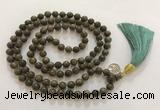 GNBS75 Hand-knotted 10mm Agarwood 108 beads mala necklace with tassel & charm