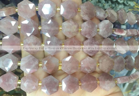 HABS17 15 inches 12mm faceted hexagon rose quartz beads wholesale